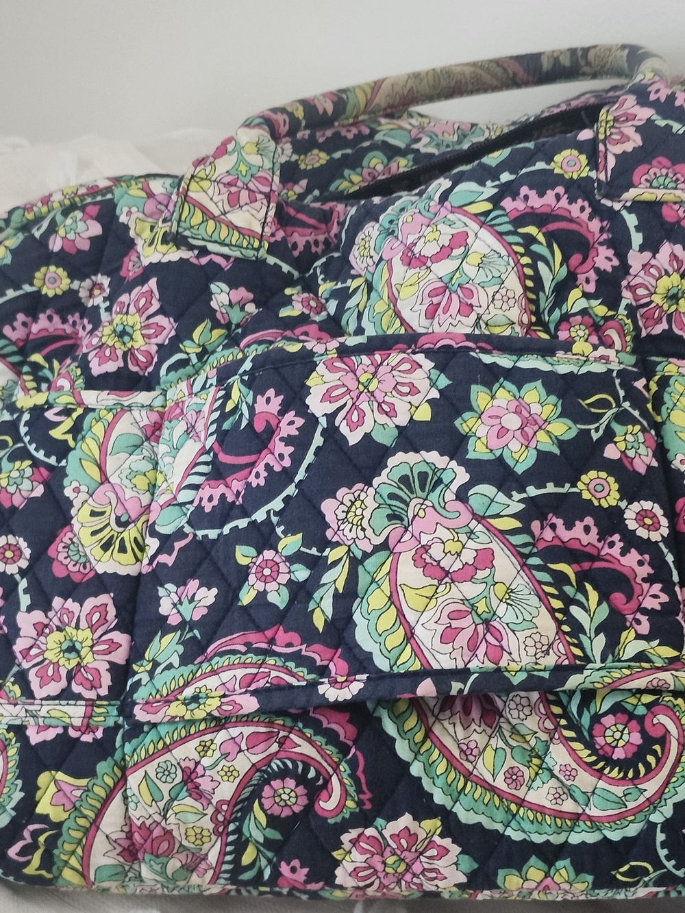 Vera Bradley Navy Quilted Floral Travel Tote with Pink & Green Accents - Picture 8 of 8